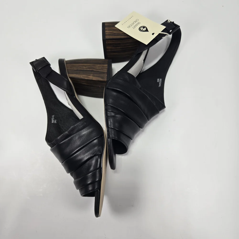 Sanctuary Regal Black Leather Slingback Woodgrain 3 1/2